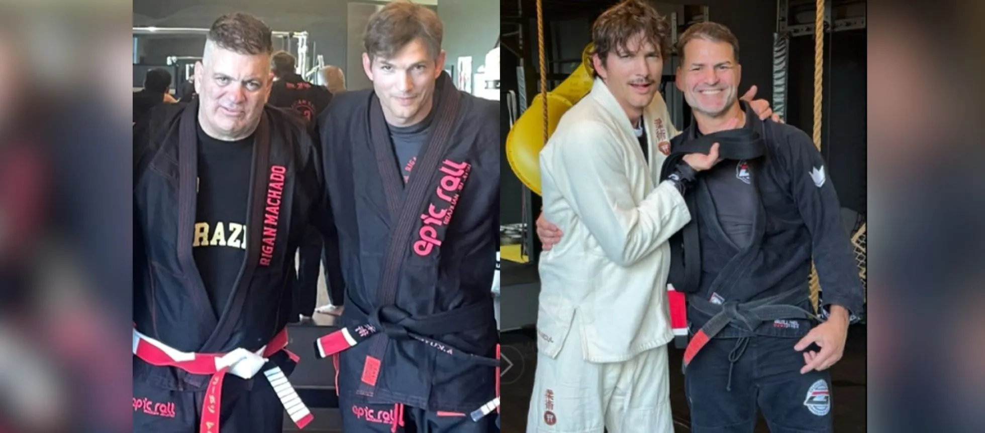Ashton Kutcher in a BJJ gi with his instructor