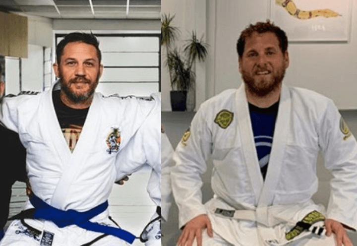 Two men wearing BJJ gis at a martial arts academy
