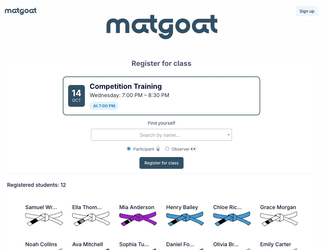 MatGoat: Attendance check-in on an academy kiosk