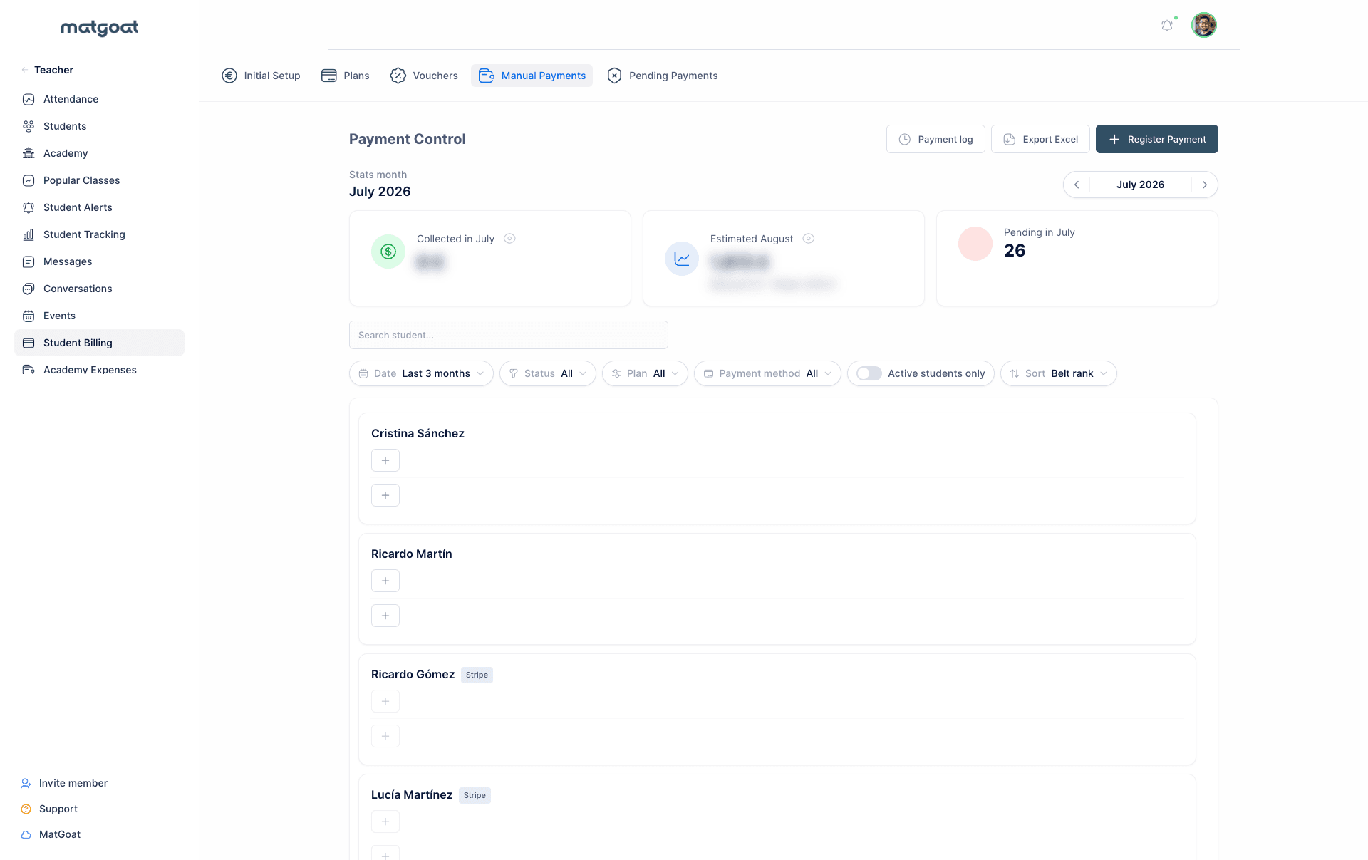 MatGoat payment management for martial arts memberships
